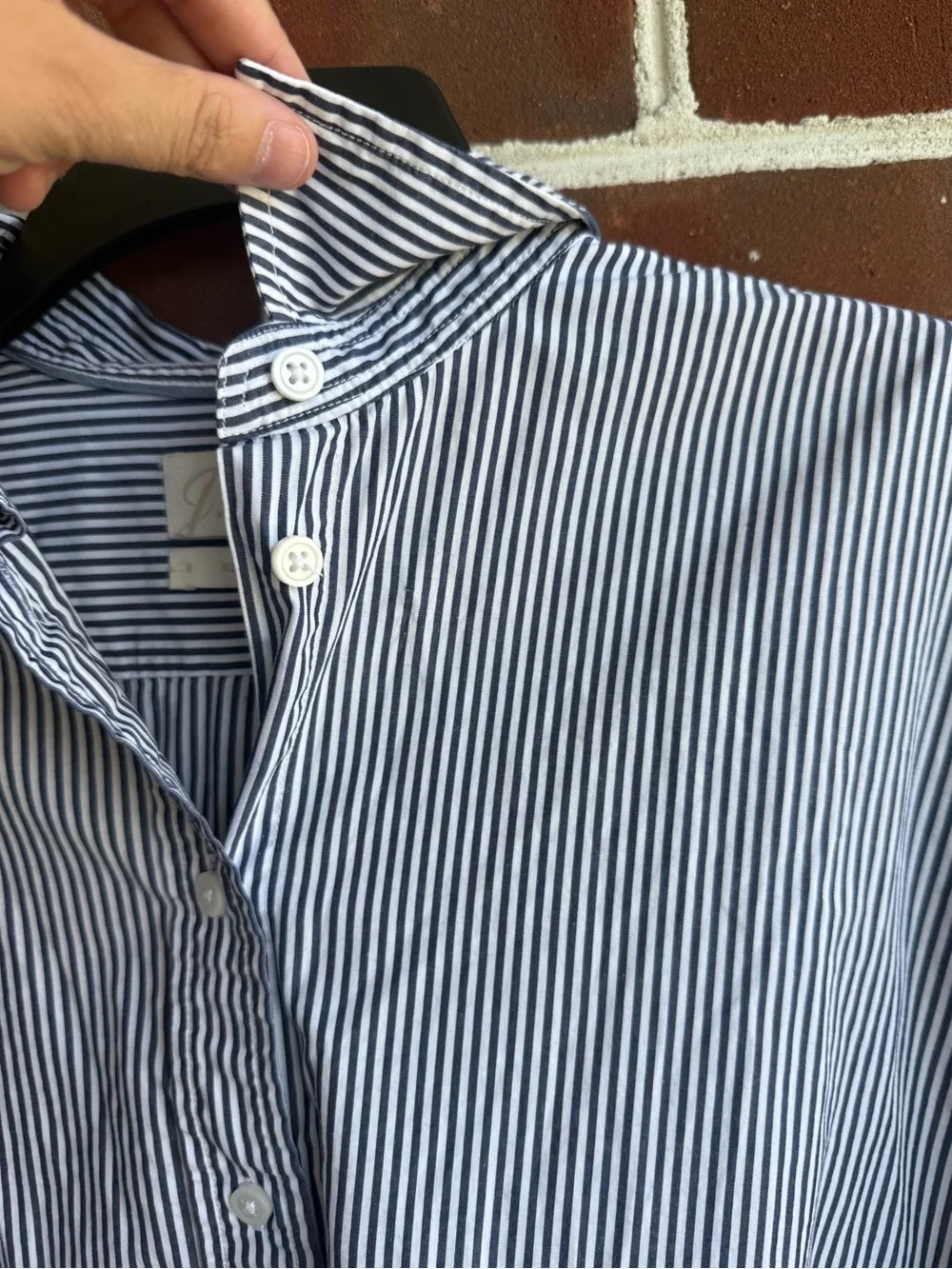 J. Crew Blue and White Vertical Stripe Button-Down Shirt Size 8